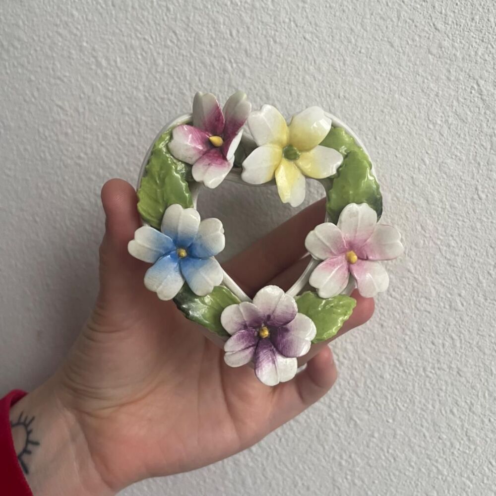 70s Vintage Coalport Bone China Floral Heart